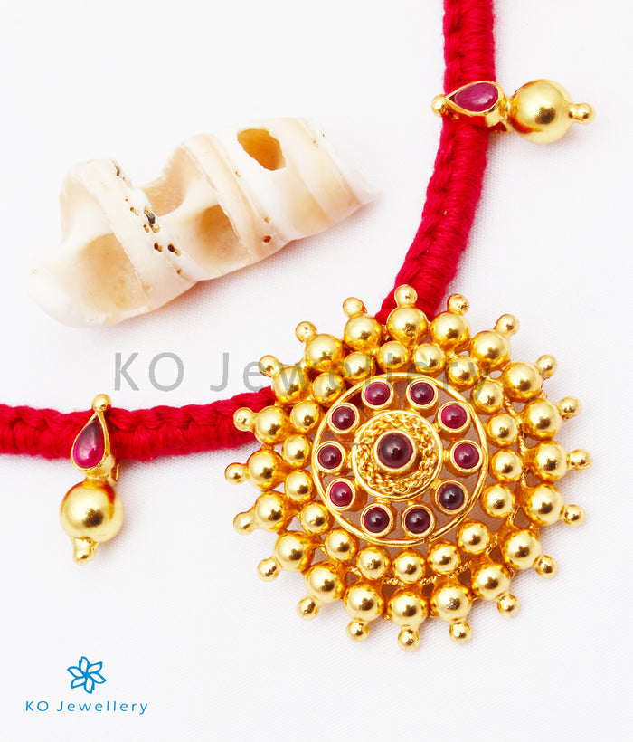 The Chakratiya Antique Silver Kempu Necklace (Red)