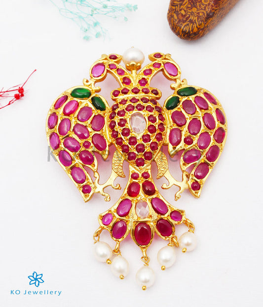 Temple pendant Gandaberunda , buy heritage silver jewellery online India