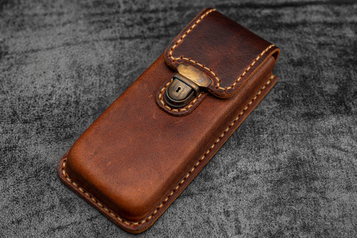 The Old School - Leather Molded Pen Case for 3 Pens - Distressed Leather