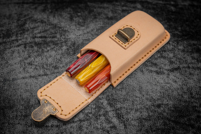 The Old School - Leather Molded Pen Case for 3 Pocket Pens - Undyed Leather