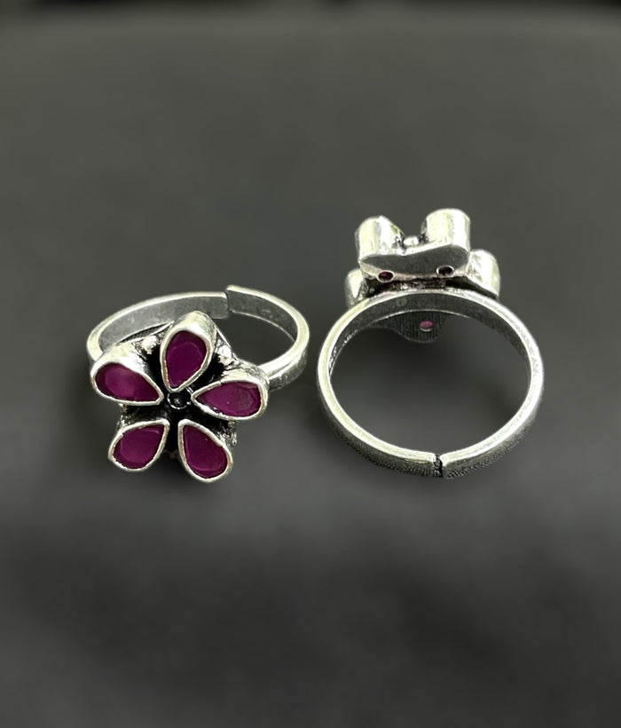 The Tarini Gemstone Silver Toe-Rings (Red)