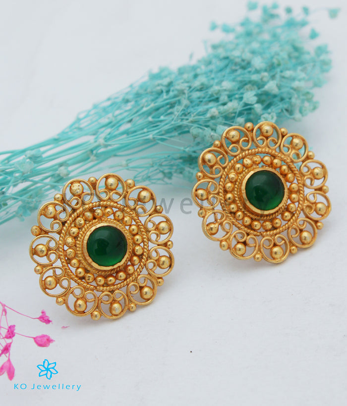 The Yuktvaa Silver Ear-studs (Green)