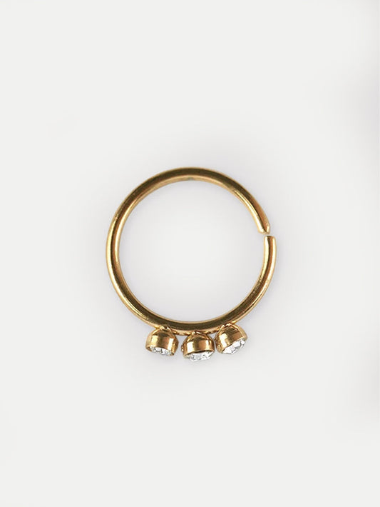 Three Gem Gold Split Ring 20G | Clear-Image 1