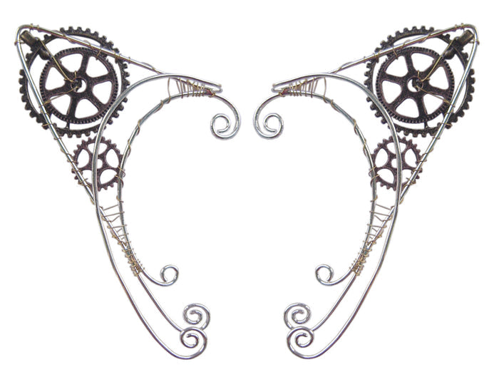 Timeless Steampunk Clock Elf Ear Cuffs - Lightweight No Piercing back view