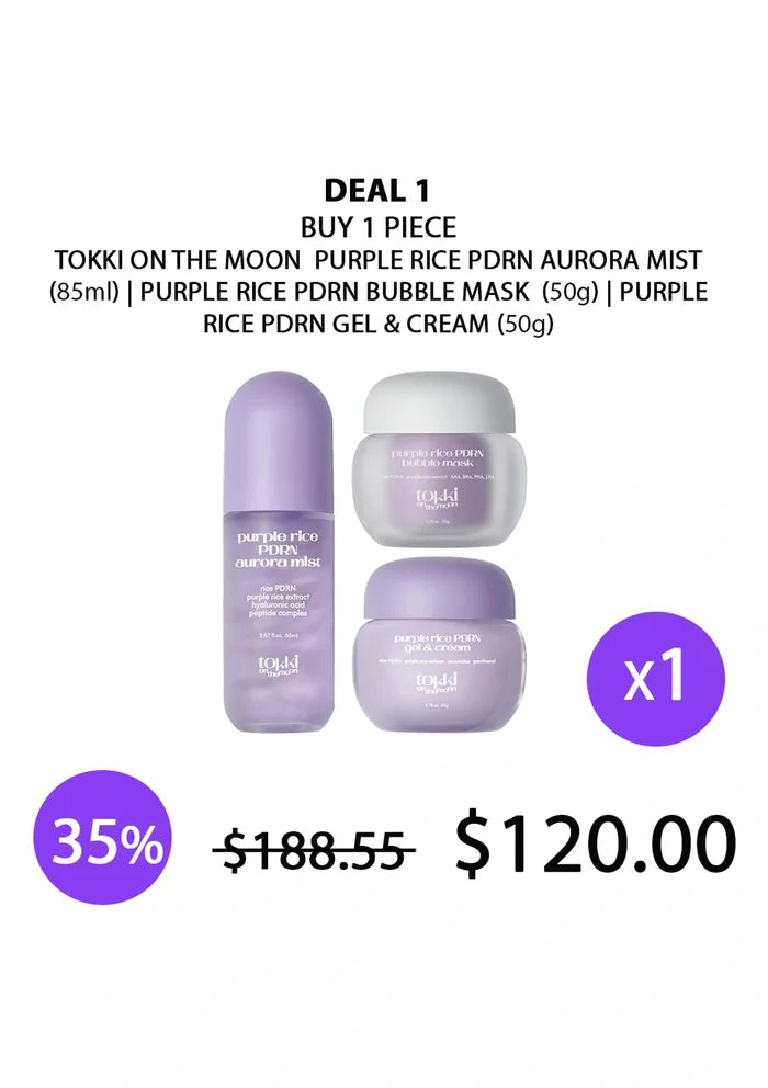 (BUY 1) PDRN Aurora Mist 85ml + (BUY 1) PDRN Bubble Mask 50g + (BUY 1) Purple Rice PDRN Gel & Cream 50g