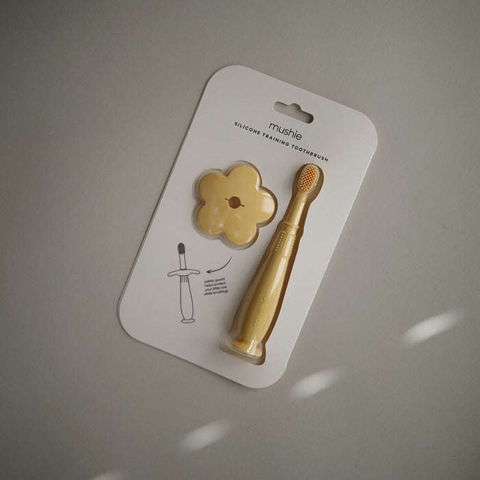 Mushie - Training Toothbrush - Flower - Pale Daffodil - Packaging