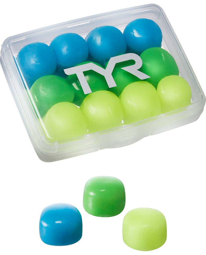 TYR Kids soft silicone ear plugs in a 12-pack, designed for comfortable ear protection for children.