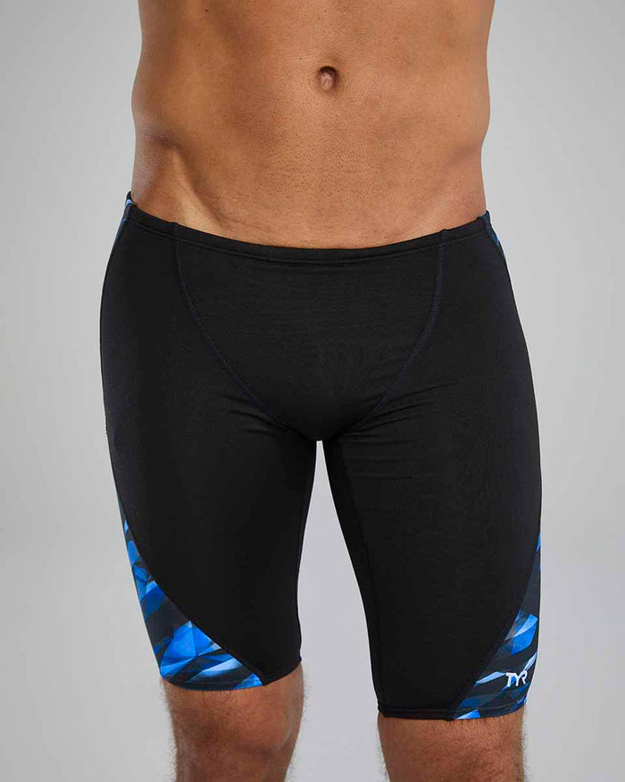 Blue TYR Mens Triadic Blade Splice jammer swimwear designed for competitive swimming and training.