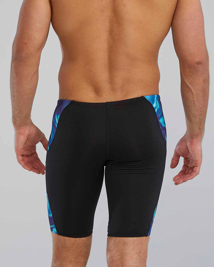 TYR men's Waveform Blade Splice jammer in blue and green, featuring a sleek swimwear design for competitive swimming.