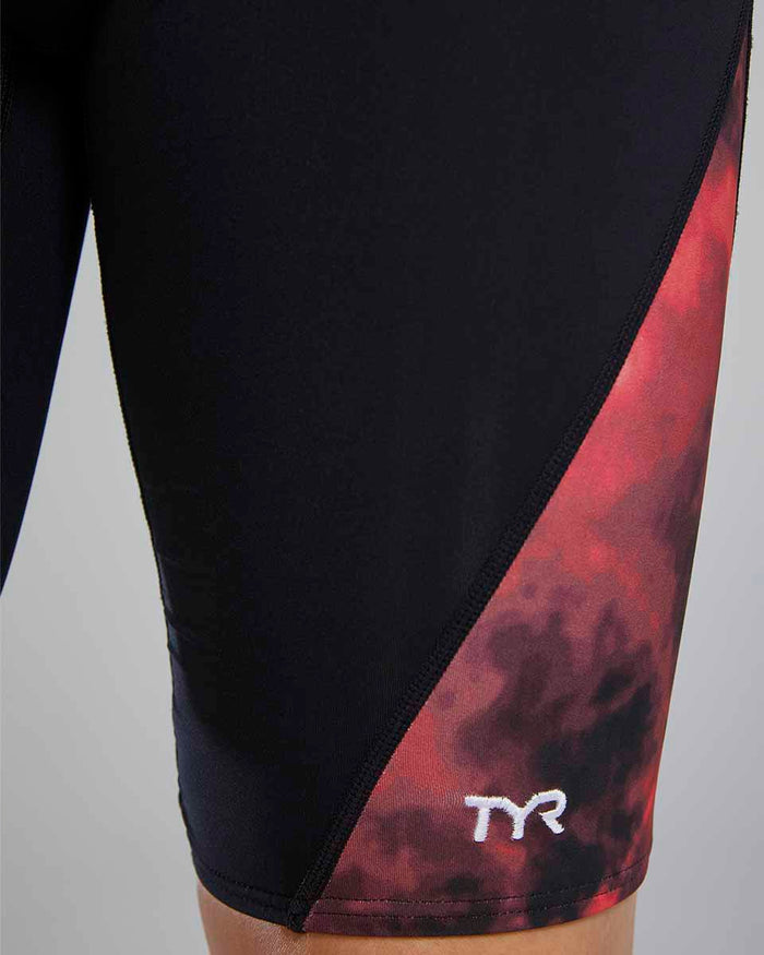 Red TYR men's Waveform Blade Splice jammer swimwear designed for competitive swimming and training.