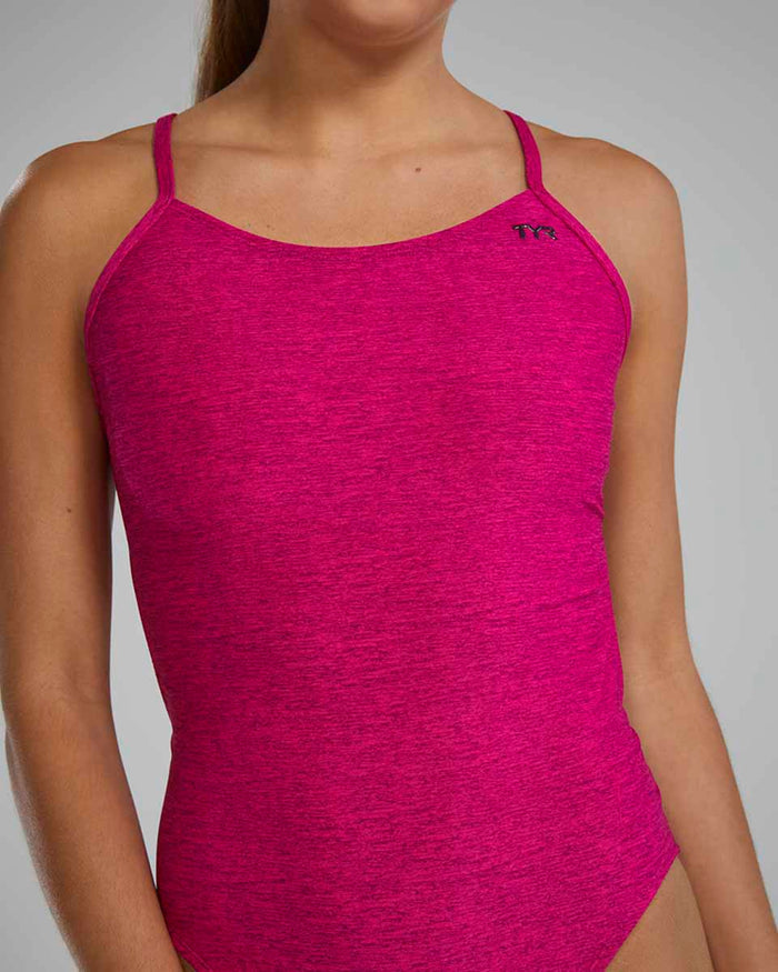 TYR women's magenta lapped cutout swimsuit with sleek design, ideal for swimming and beachwear.