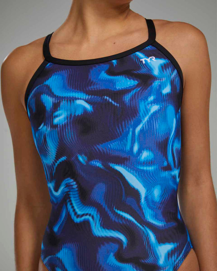 Blue TYR Women's Waveform Diamondfit Swimsuit with sleek design, ideal for competitive and recreational swimming.