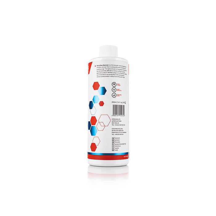 The back of a bottle of Gtechniq W7 Tar and Glue Remover on a white background.
