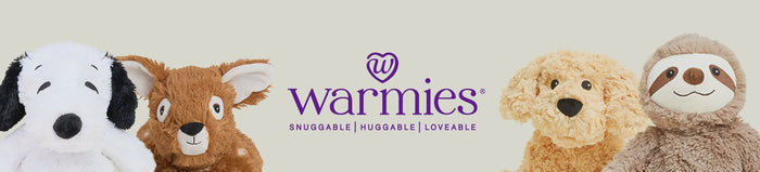 Warmies logo with multiple plush animals.