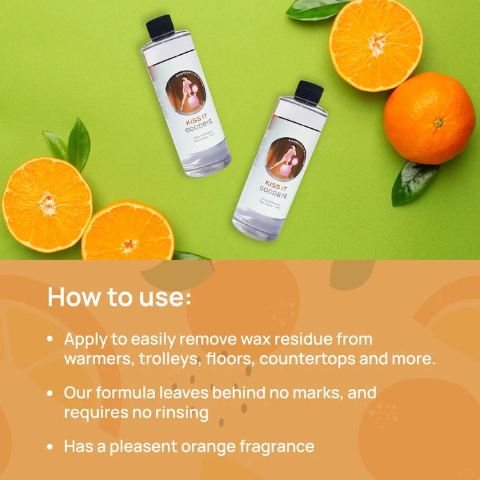 How to use: Apply to easily remove wax residue from warmers, trolleys, floors, countertops and more. Our formula leaves begind no marks, and requires no rinsing. Has a pleasent orange fragrance.