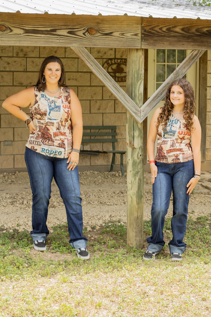 Western Printed Sleeveless Tank Top
