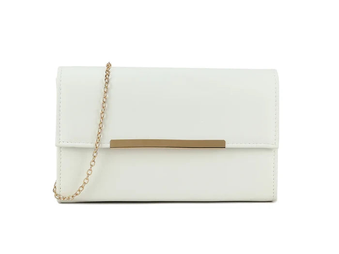 White & Gold Trimmed Clutch Bag