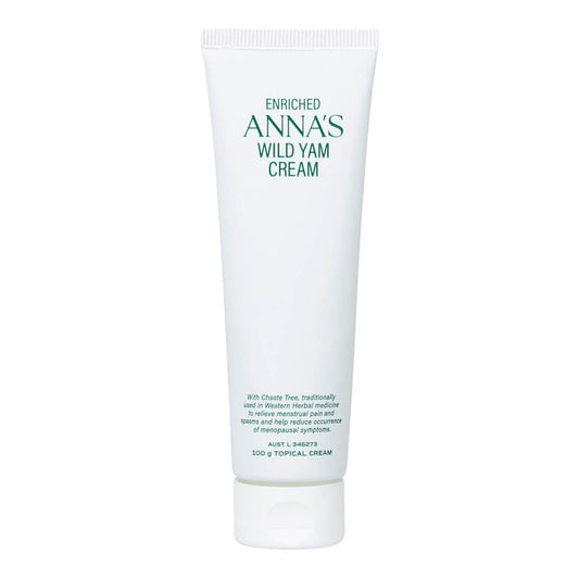 Tube of Anna's Wild Yam Cream with white packaging and green text.