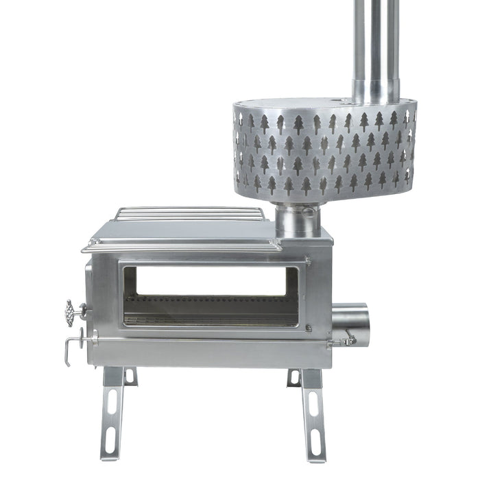Winnerwell® Secondary Combustion Burner 3.5" attached to a stove, displayed from the side to show integration and how it improves burning performance.
