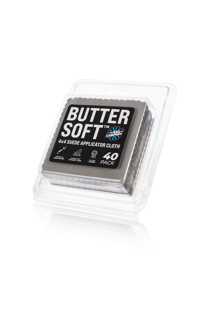 Butter Soft 4x4 Suede Application Cloth packaging on a white background