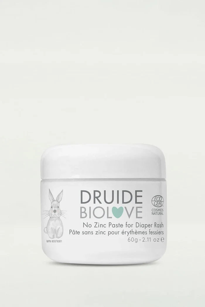 Druide Biolove Organic Baby Balm (60 g) white dispensing tub with Ecocert Cosmos Organic label against a clear background.