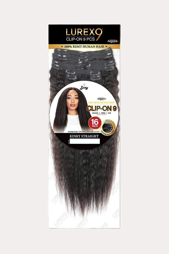 ZURY LUREX 9 CLIP-ON KINKY STRAIGHT HUMAN HAIR WEAVE 16"/ 18" ZURY