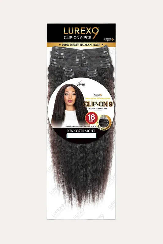 ZURY LUREX 9 CLIP-ON KINKY STRAIGHT HUMAN HAIR WEAVE 16"/ 18" ZURY