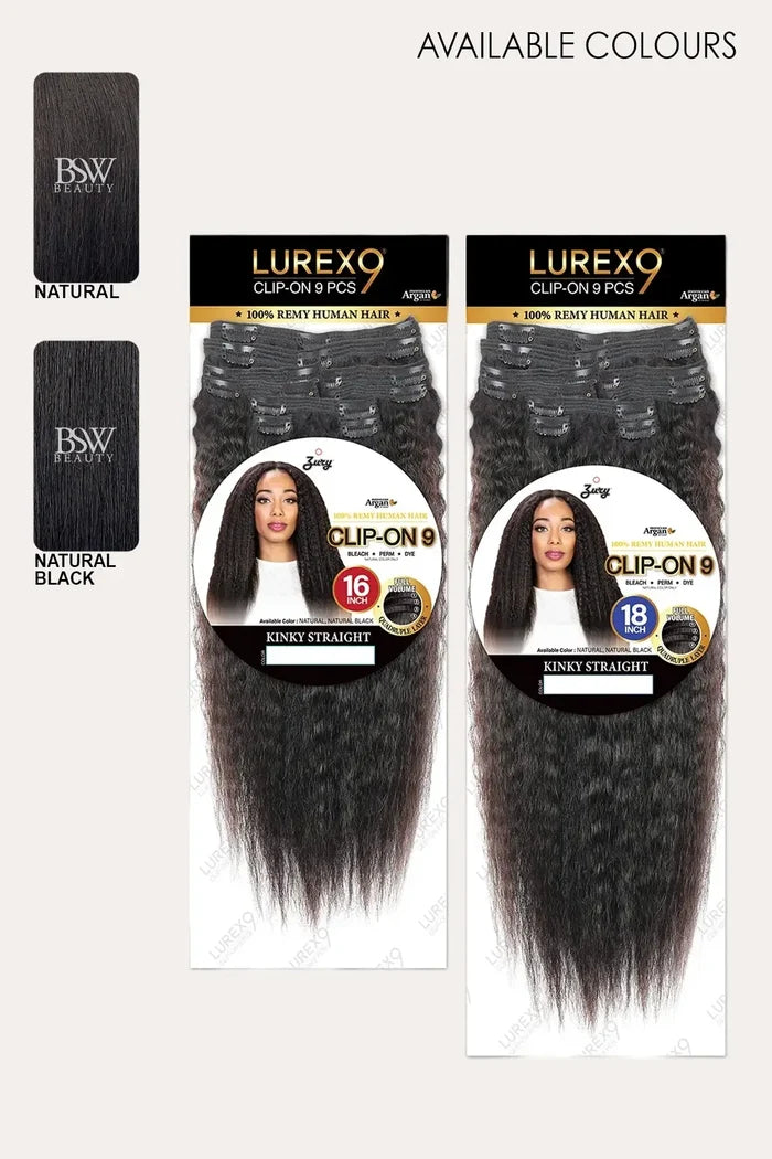 ZURY LUREX 9 CLIP-ON KINKY STRAIGHT HUMAN HAIR WEAVE 16"/ 18" ZURY